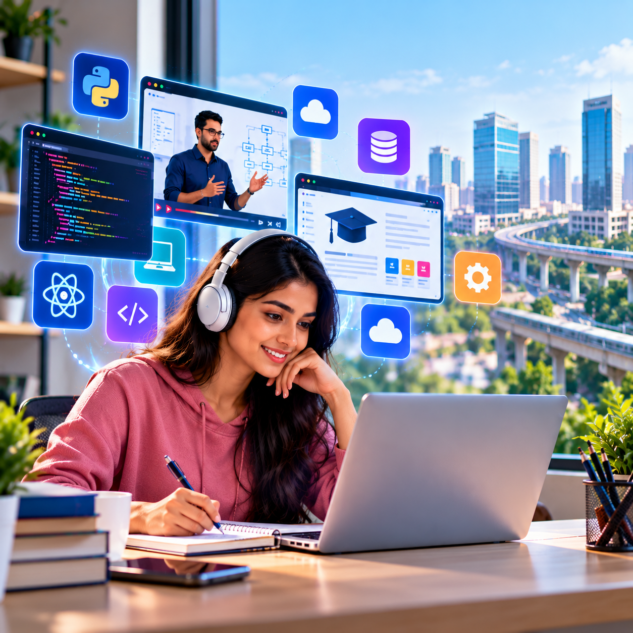 Online learning in a modern cityscape — IT training in Noida